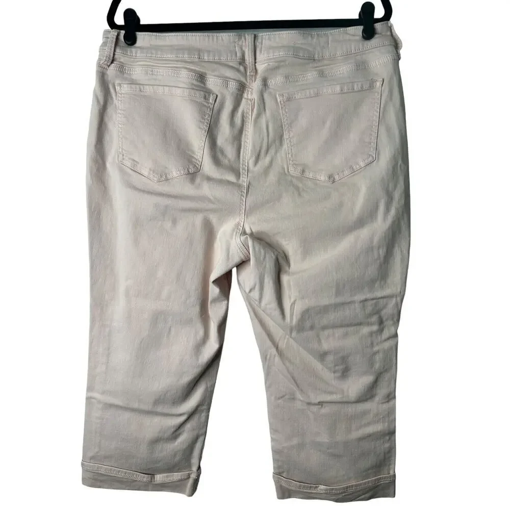 NYDJ Marilyn Straight‎ Leg Cuffed Capri Jeans Lift Tuck Plus Size 16 Pink Dusk
